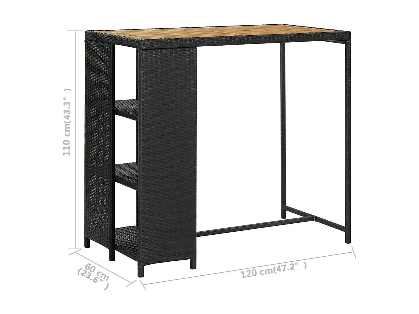 Table de bar avec rangement Noir 120x60x110 cm Résine tressée