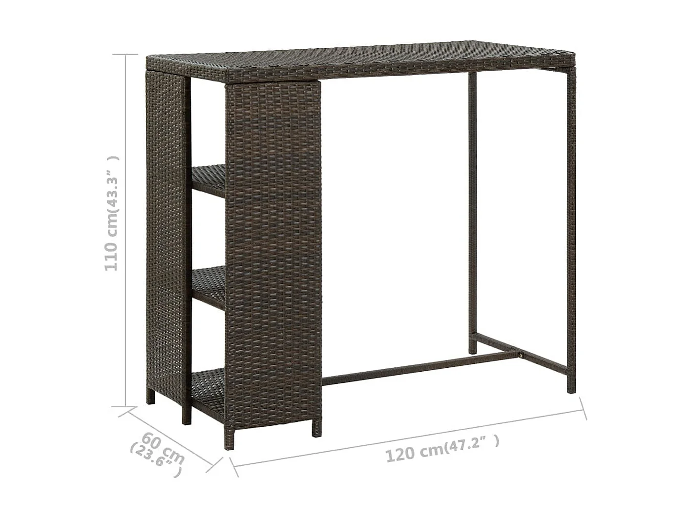 Table de bar avec rangement Marron 120x60x110 cm Résine tressée