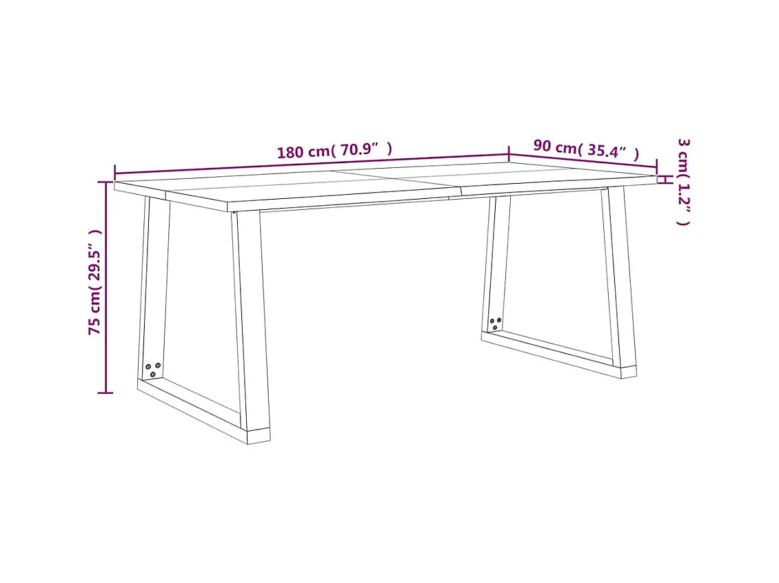 Table à manger 180x90x75 cm bois d'acacia solide à bord vif