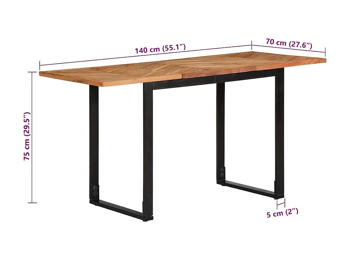 Table à manger 140x70x75 cm bois massif d'acacia