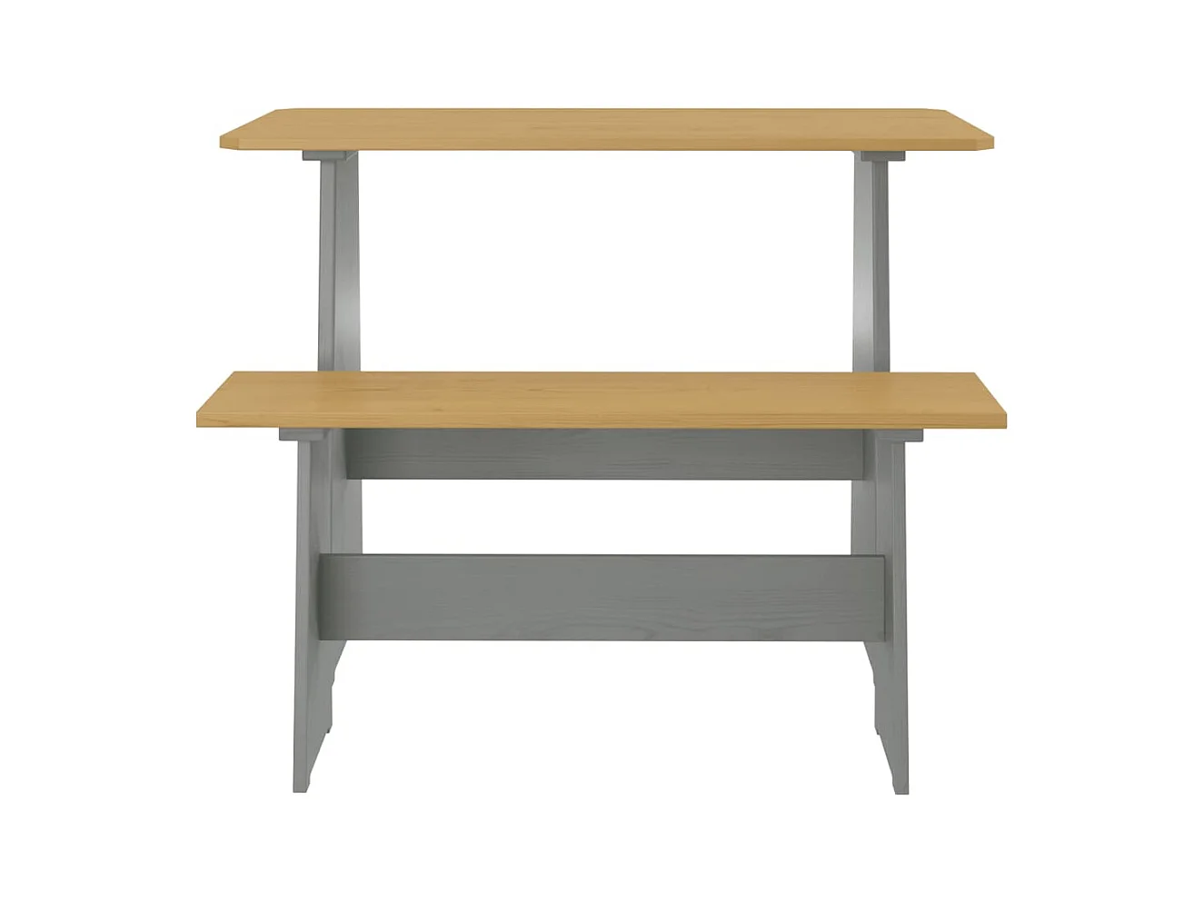 Table à manger et banc REINE marron miel gris bois pin solide