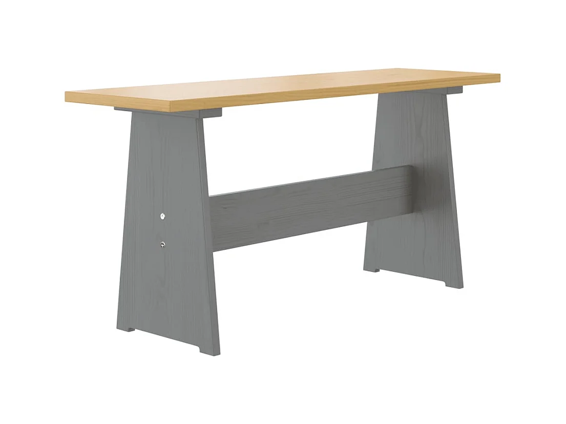 Table à manger et banc REINE marron miel gris bois pin solide
