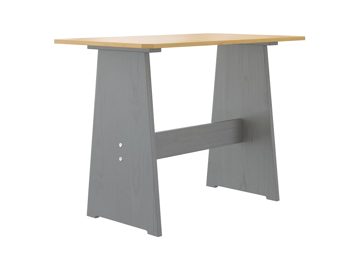 Table à manger et banc REINE marron miel gris bois pin solide