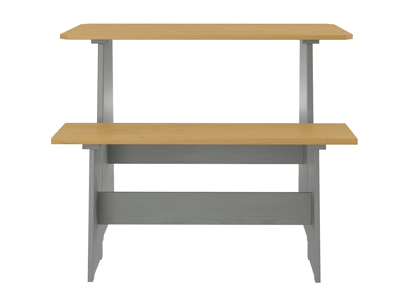 Table à manger et banc REINE marron miel gris bois pin solide