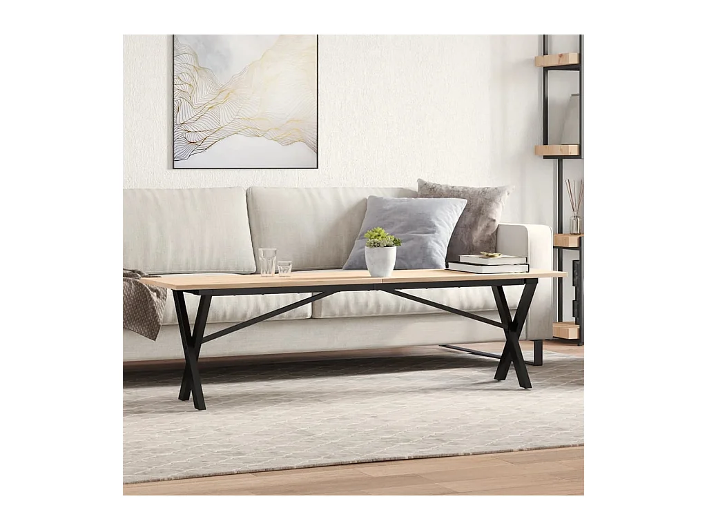 Table basse cadre en X 160x40x45 cm bois de pin massif et acier