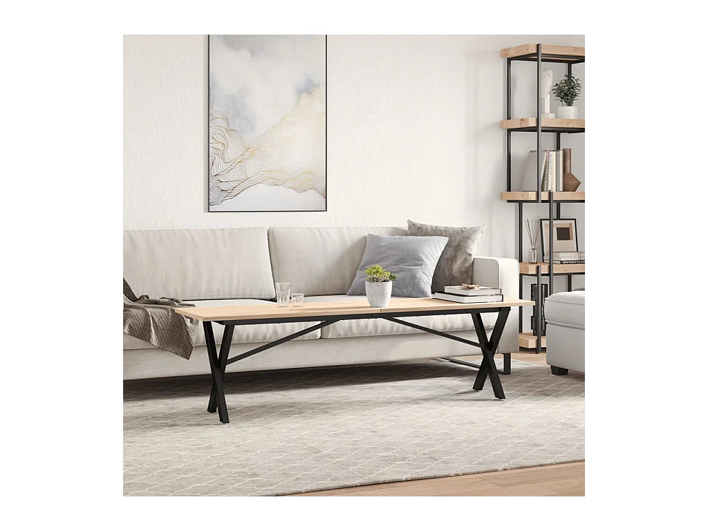 Table basse cadre en X 160x40x45 cm bois de pin massif et acier