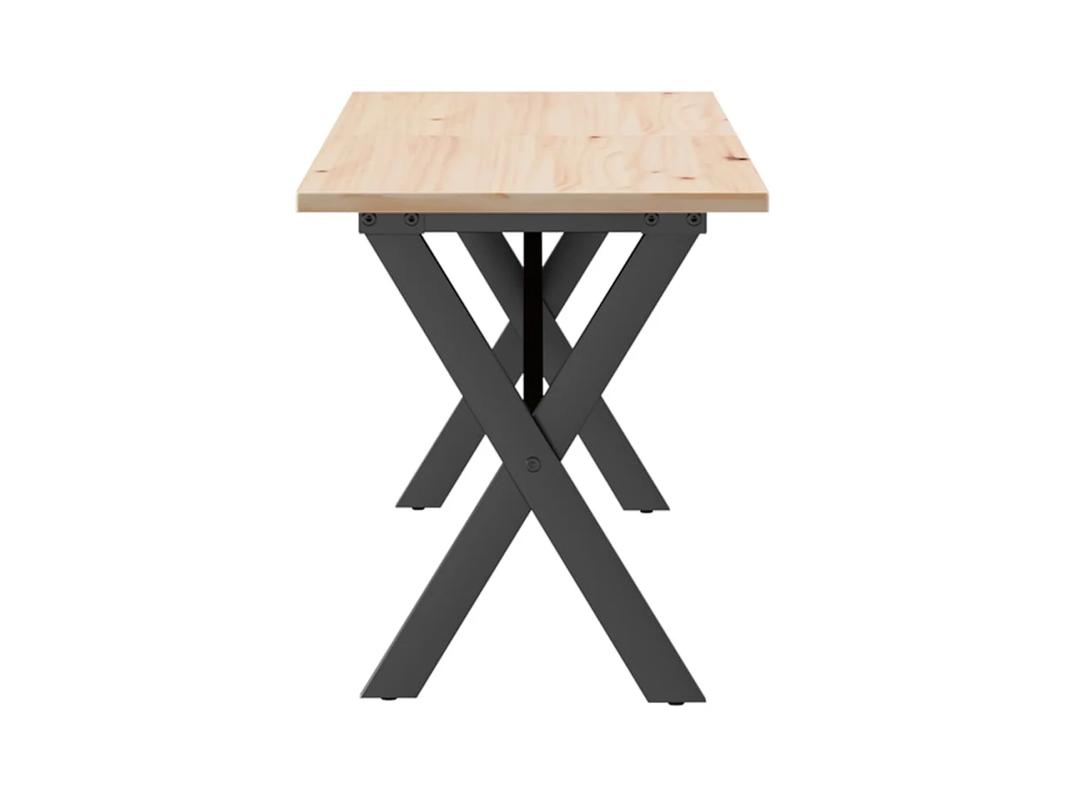 Table basse cadre en X 160x40x45 cm bois de pin massif et acier