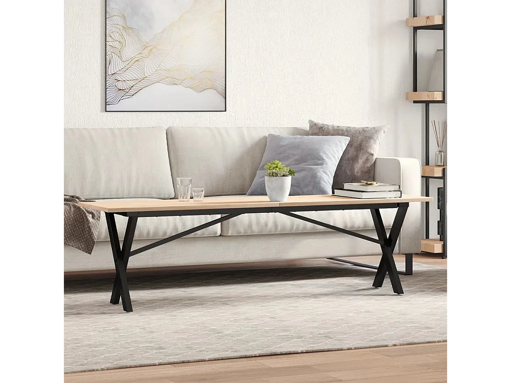 Mesa de centro con estructura en X 160x40x45 cm madera maciza de pino y acero
