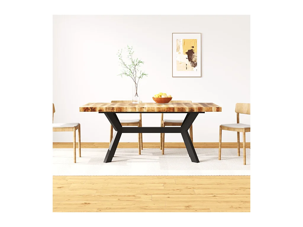 Table à manger Bois de manguier massif et croix en acier 180 cm