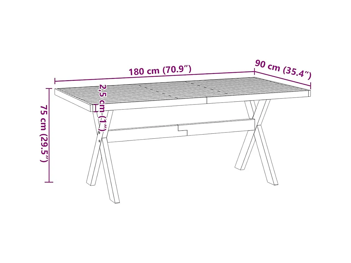 Table à manger NOAIN pieds en forme de X 180x90x75cm massif pin