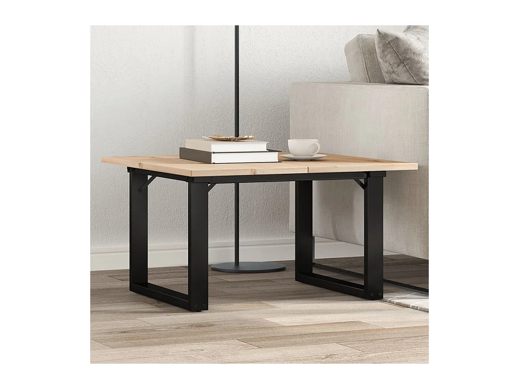 Table basse cadre en O 60x60x40 cm bois de pin massif et acier