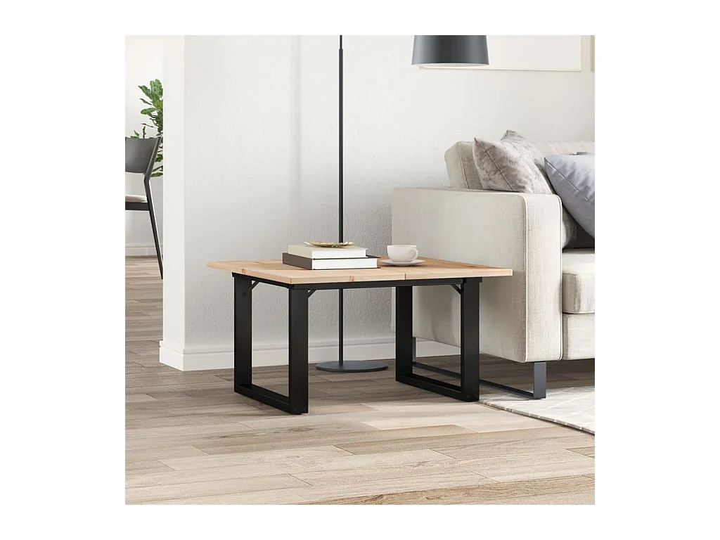 Table basse cadre en O 60x60x40 cm bois de pin massif et acier