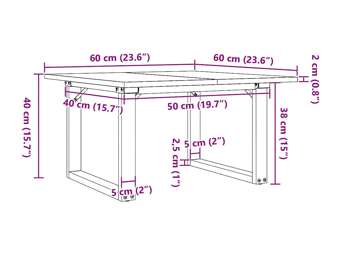 Mesa de centro estructura en forma de O 60x60x40 cm madera maciza de pino y acero