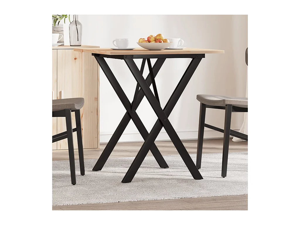 Table à manger cadre en X 70x70x75 cm bois de pin massif acier