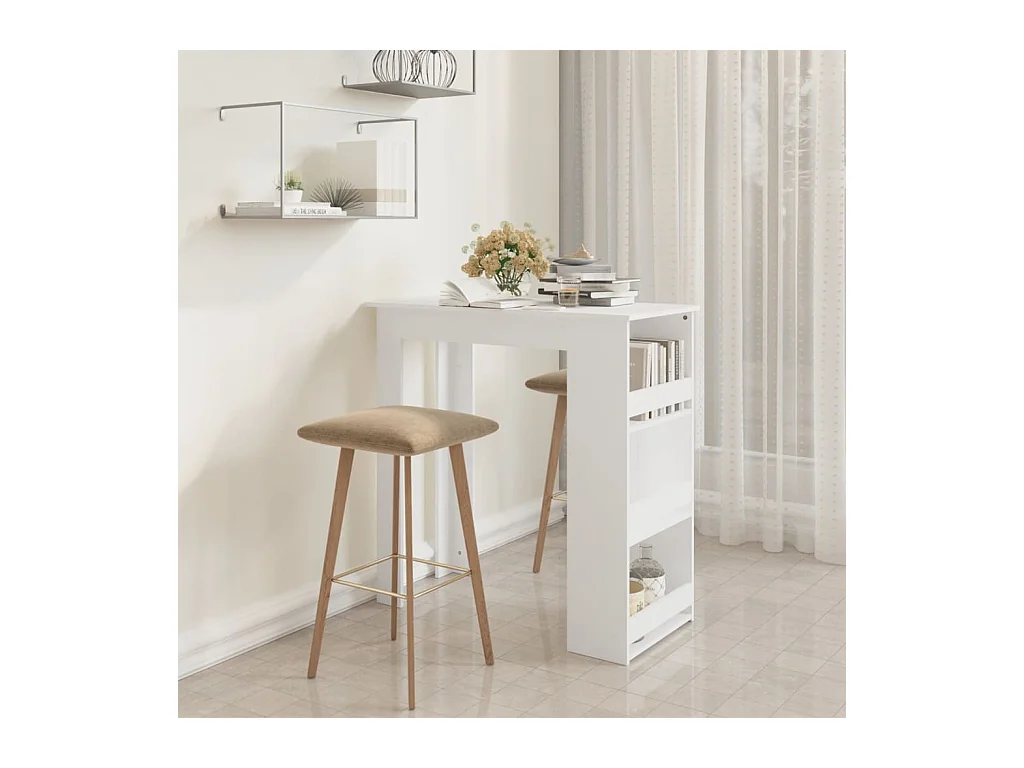 Table de bar rangement Blanc 102x50x103,5 cm Bois d'ingénierie
