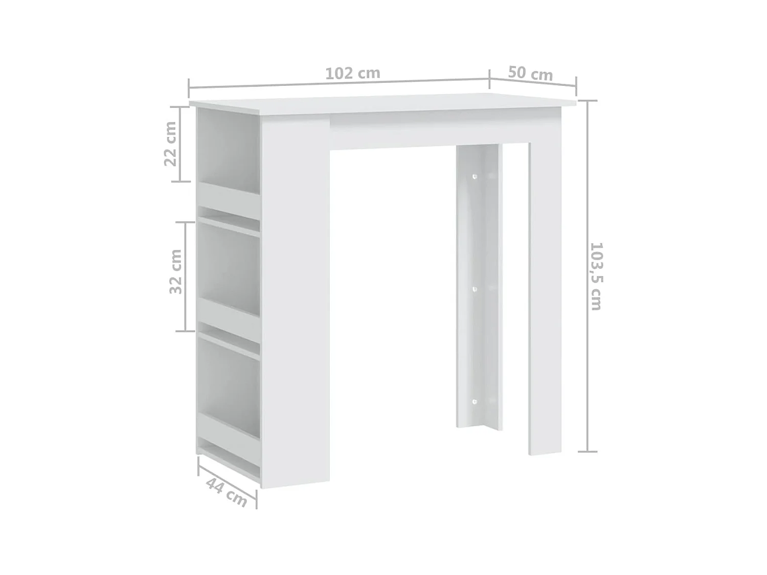 Table de bar rangement Blanc 102x50x103,5 cm Bois d'ingénierie