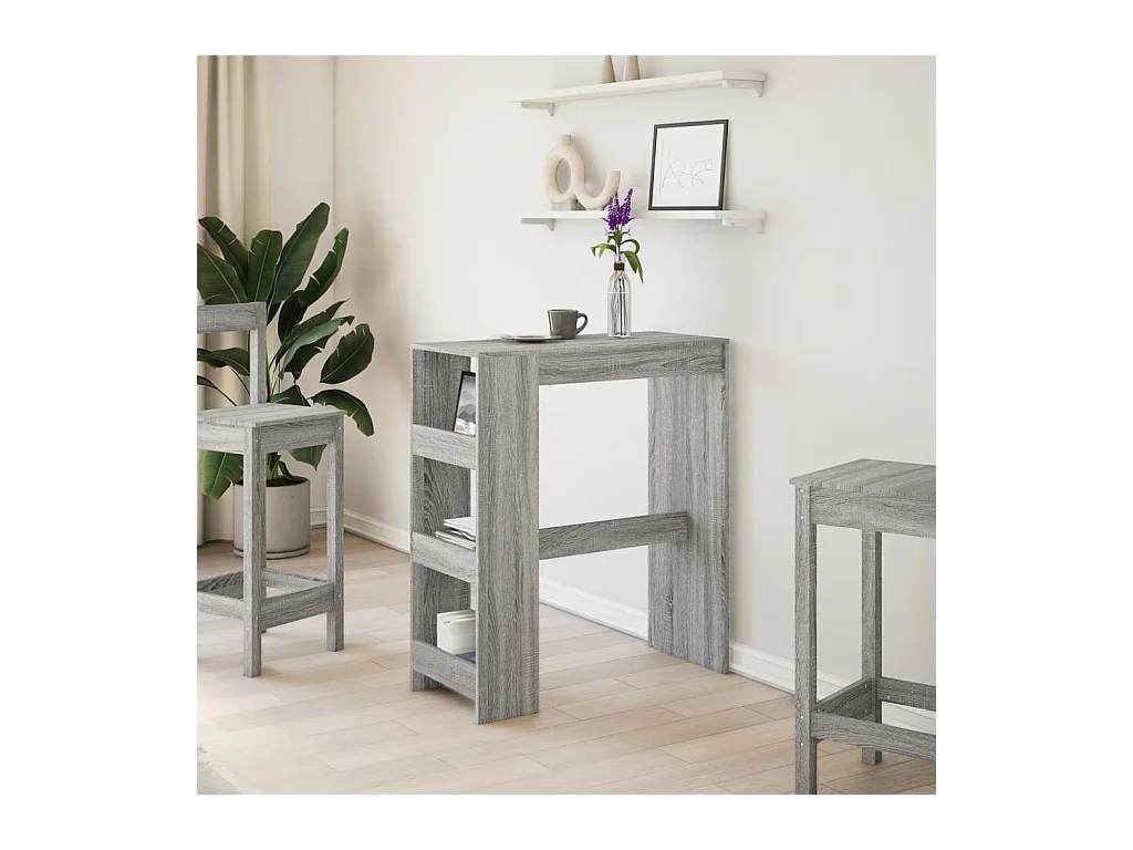 Table de bar avec étagères sonoma gris bois d'ingénierie