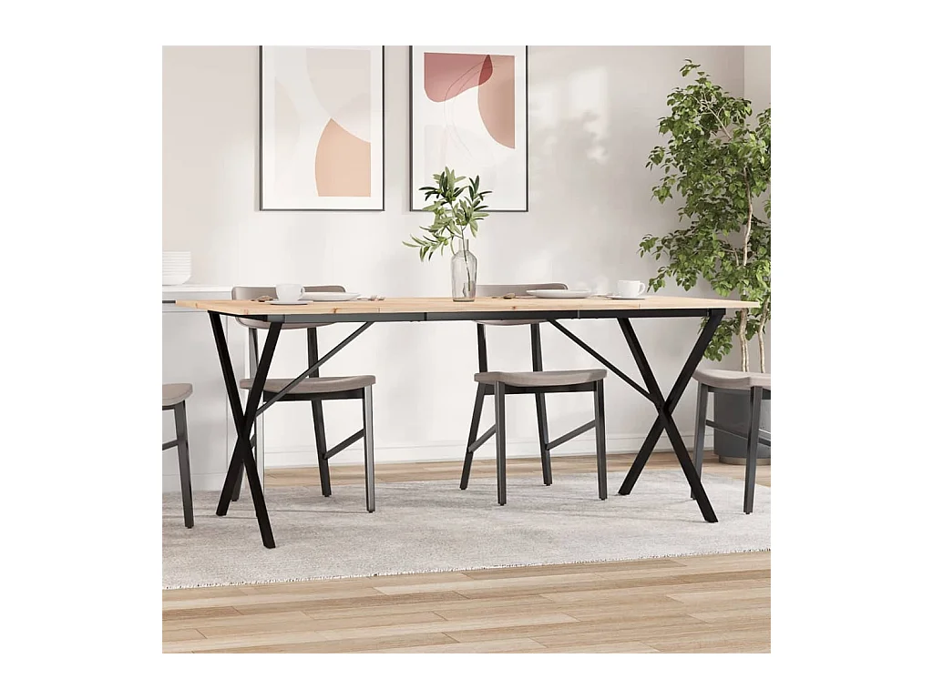 Table à manger cadre en X 180x90x75 cm bois de pin massif acier