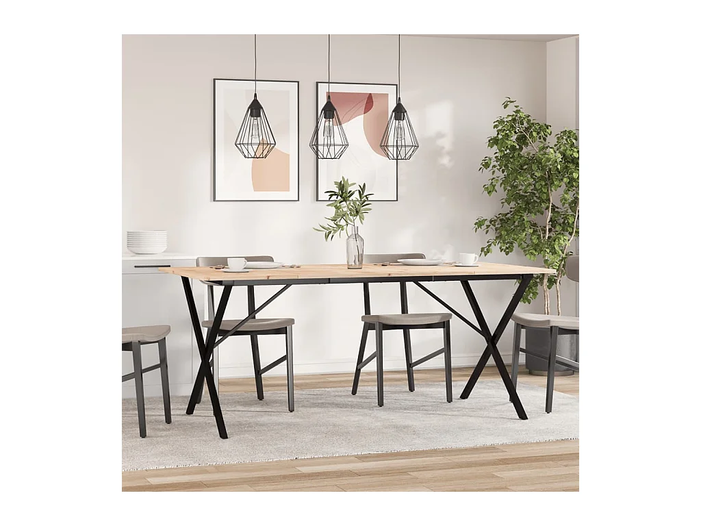 Table à manger cadre en X 180x90x75 cm bois de pin massif acier