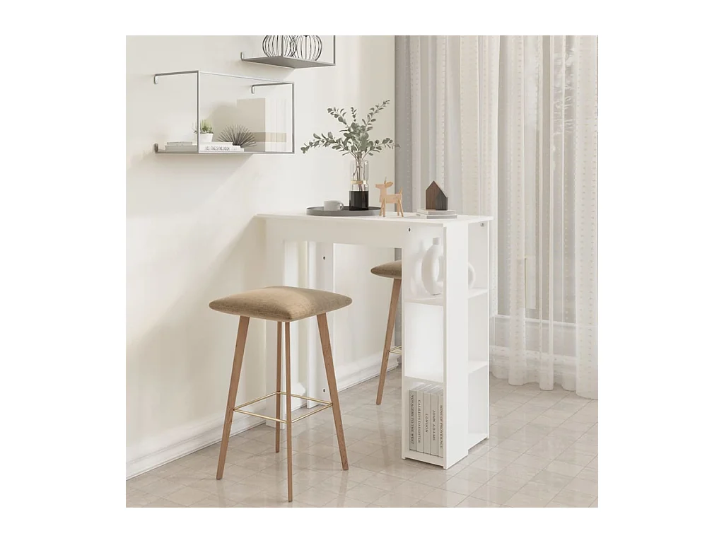 Table de bar et étagère Blanc 102x50x103,5 cm Bois d'ingénierie