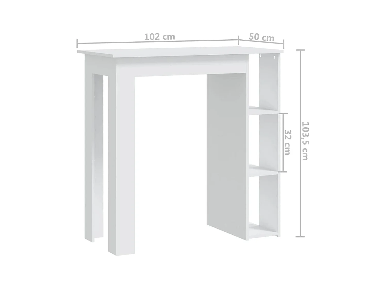 Table de bar et étagère Blanc 102x50x103,5 cm Bois d'ingénierie