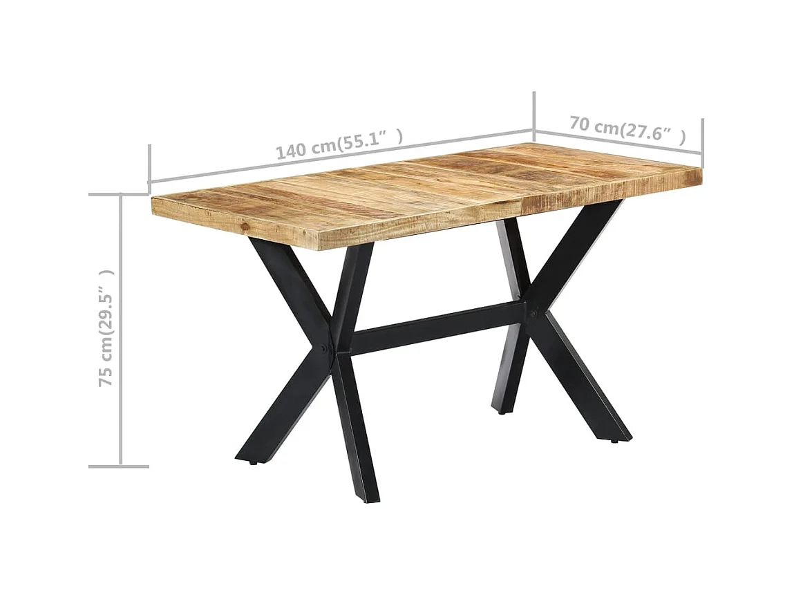 Table à manger 140x70x75 cm Bois de manguier massif brut