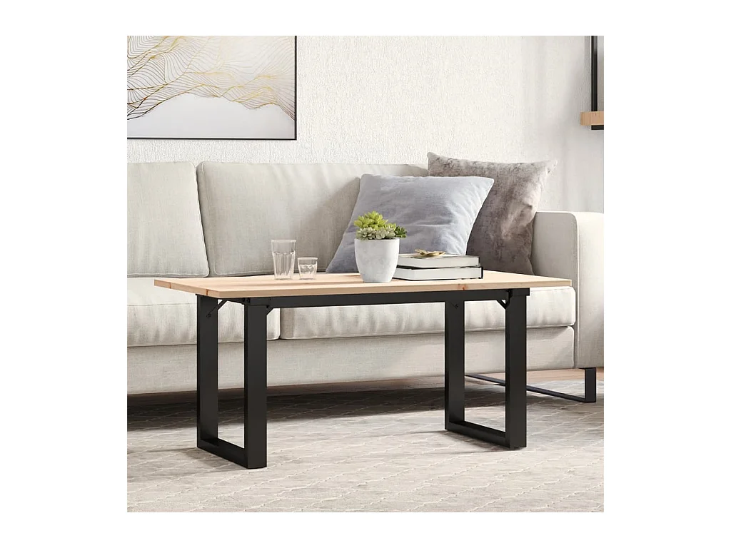 Table basse cadre en O 90x40x45 cm bois de pin massif et acier