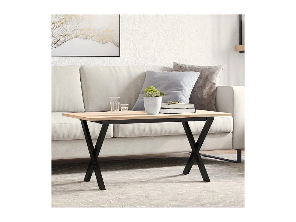 Table basse cadre en X 90x40x45 cm bois de pin massif et acier
