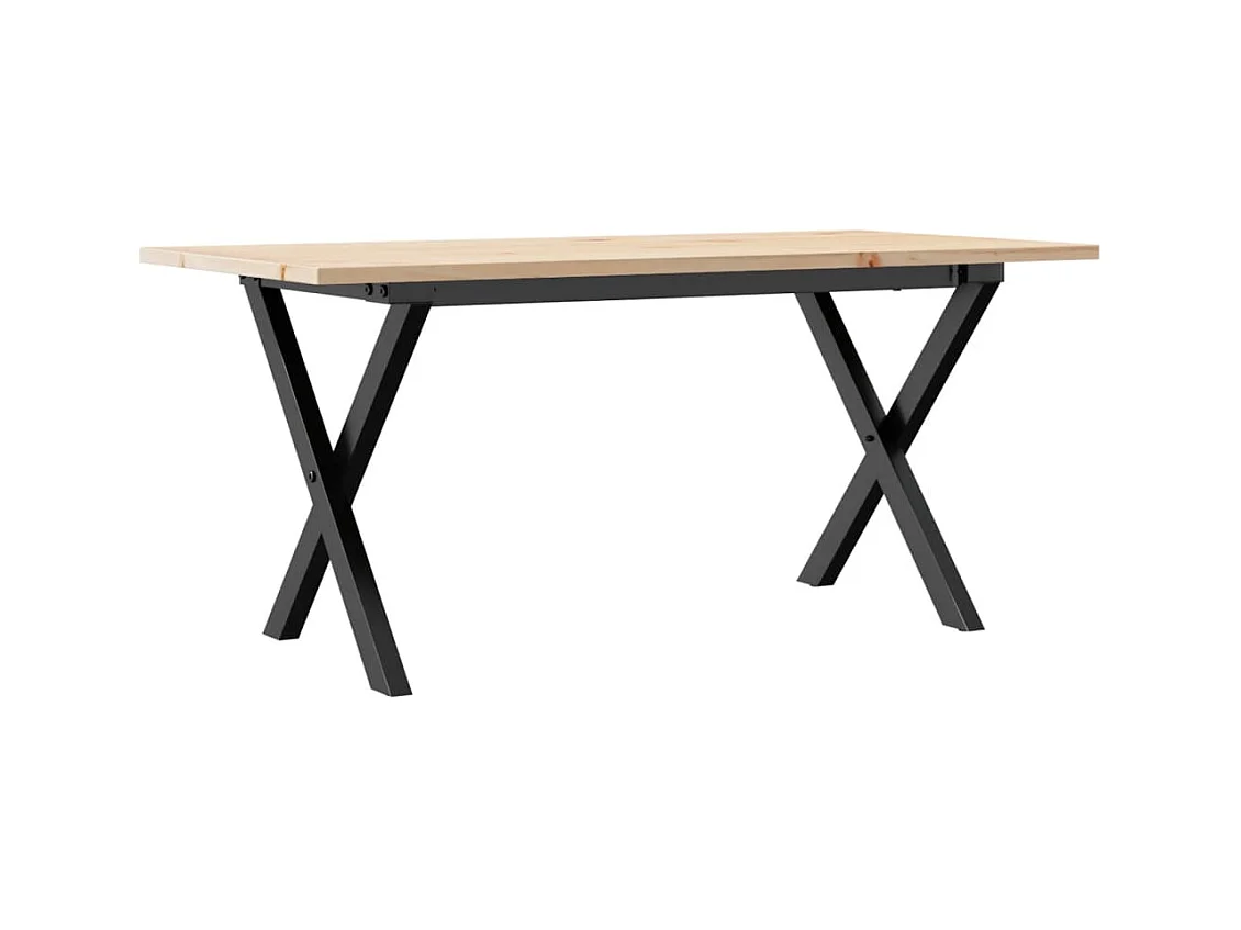 Table basse cadre en X 90x40x45 cm bois de pin massif et acier