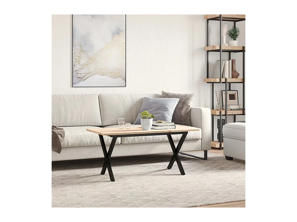 Table basse cadre en X 90x40x45 cm bois de pin massif et acier