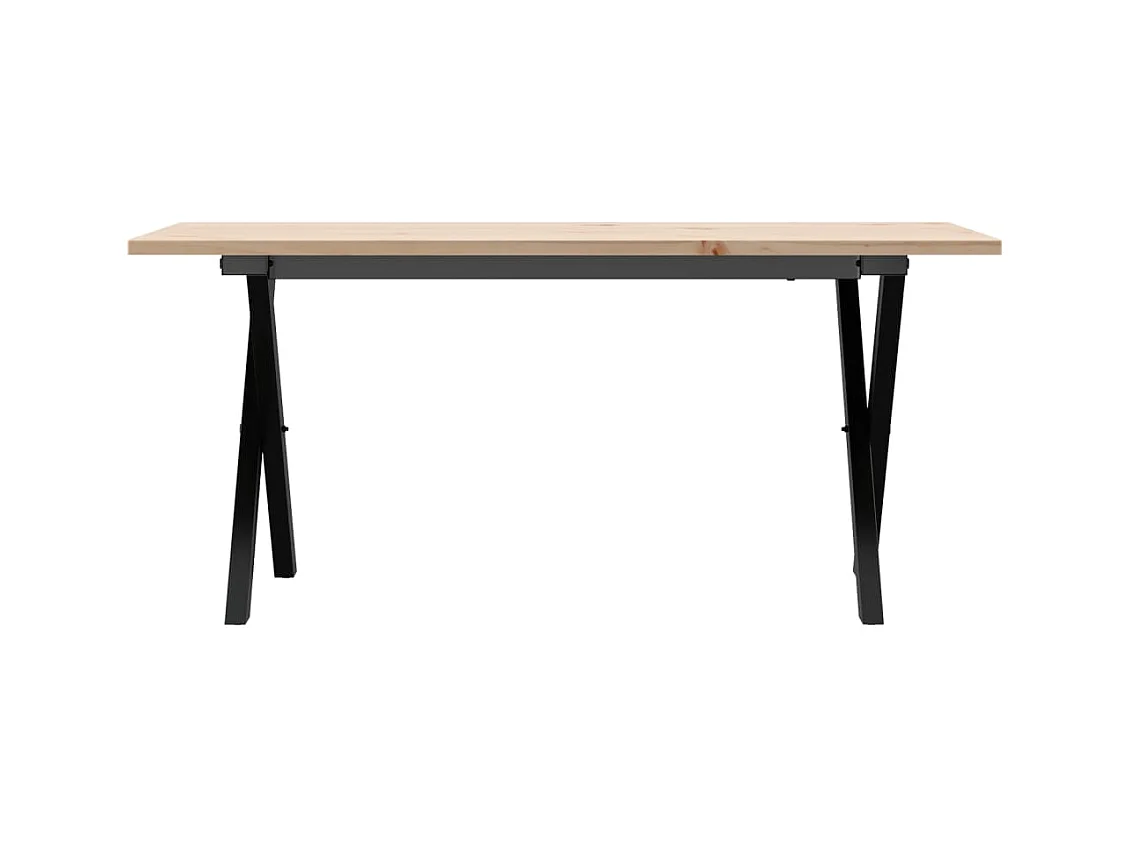 Table basse cadre en X 90x40x45 cm bois de pin massif et acier
