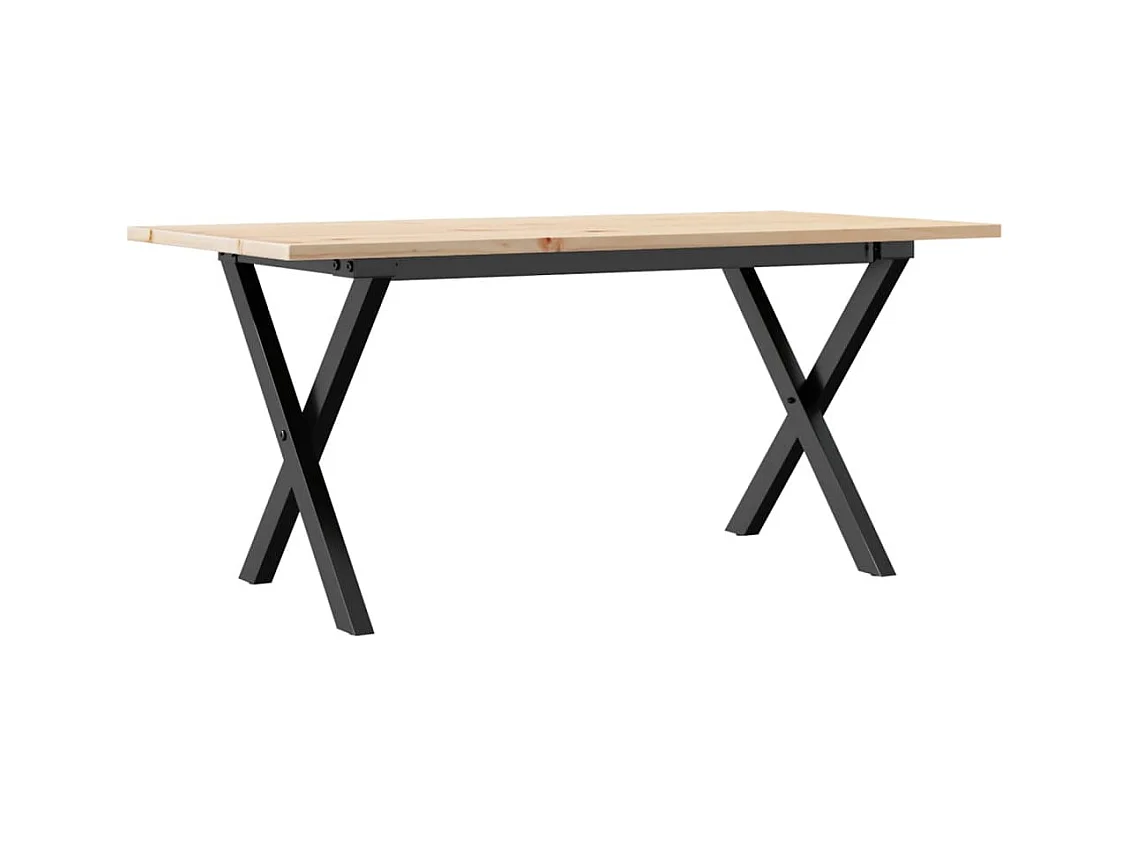Table basse cadre en X 90x40x45 cm bois de pin massif et acier