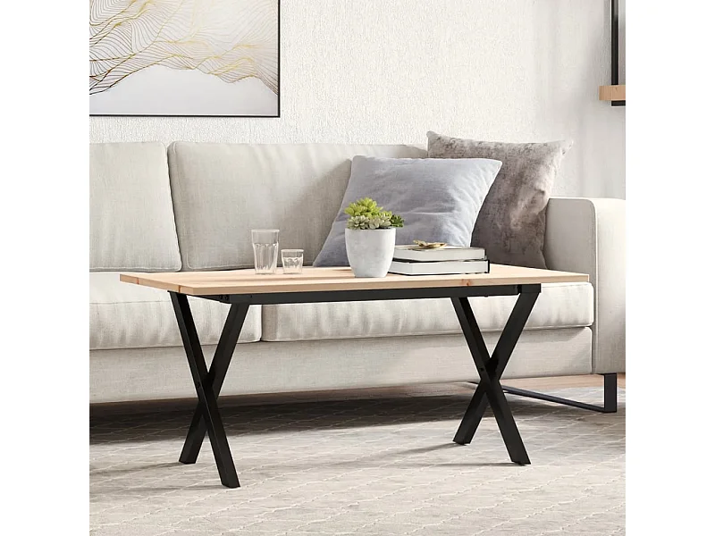 Mesa de centro con estructura en X 90x40x45 cm madera maciza de pino y acero