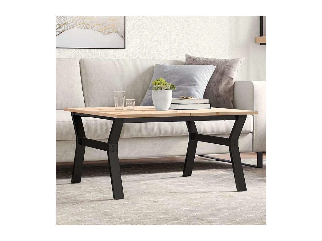 Table basse cadre en Y 80x80x45 cm bois de pin massif et acier