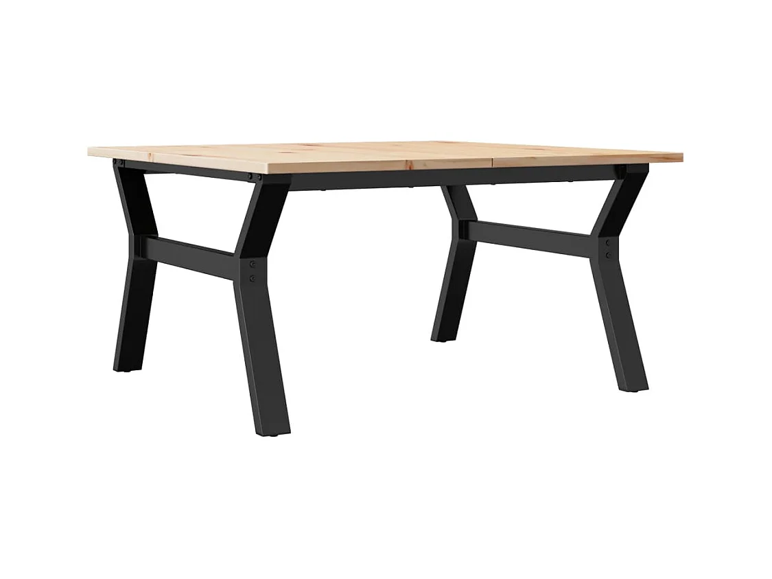 Table basse cadre en Y 80x80x45 cm bois de pin massif et acier