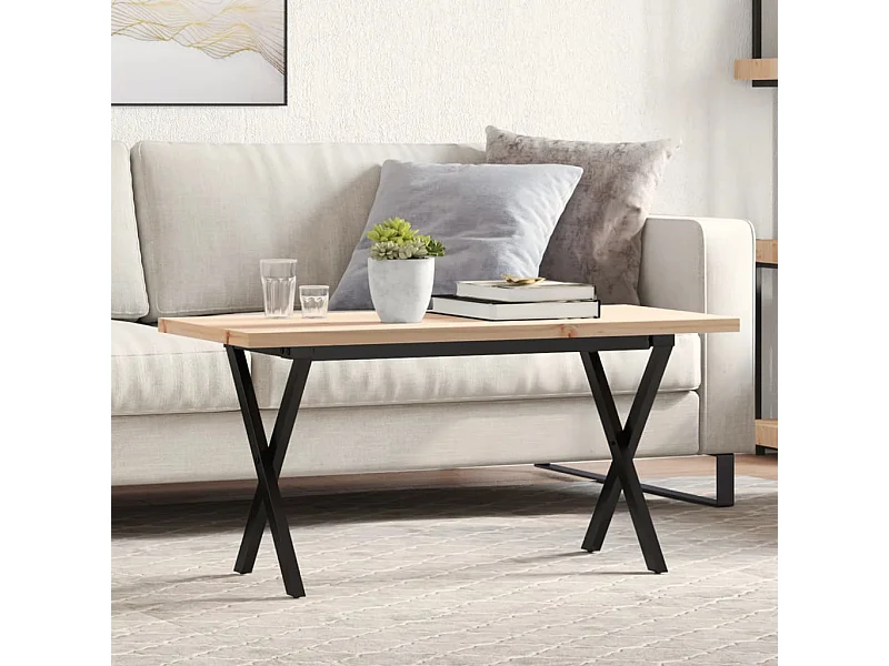 Mesa de centro con estructura en X 90x40x45,5cm madera maciza de pino y acero