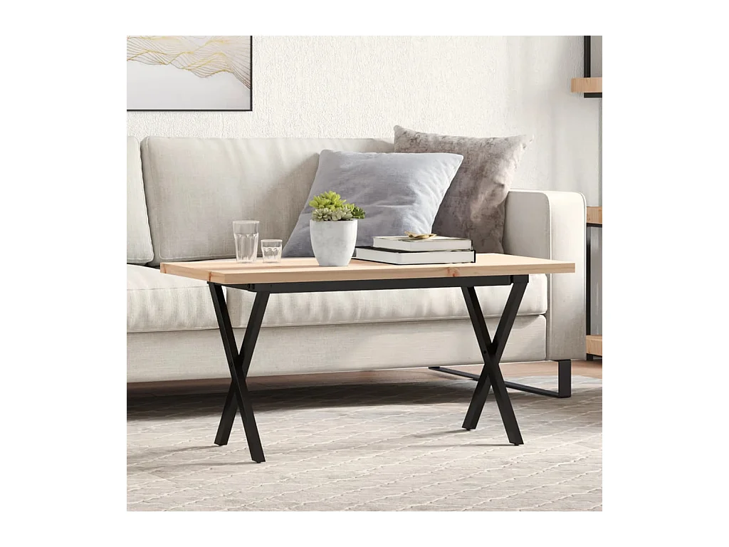 Table basse cadre en X 90x40x45,5cm bois de pin massif et acier