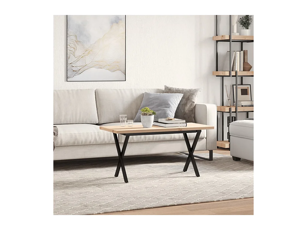 Table basse cadre en X 90x40x45,5cm bois de pin massif et acier