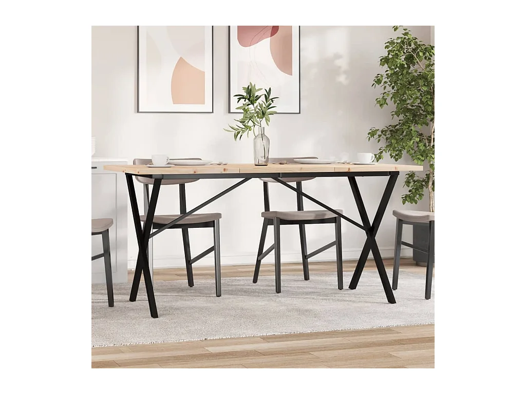 Table à manger cadre en X 140x80x75,5 cm bois pin massif acier
