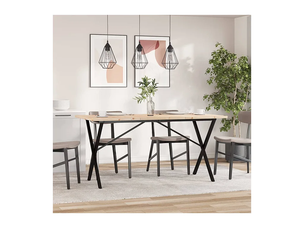 Table à manger cadre en X 140x80x75,5 cm bois pin massif acier