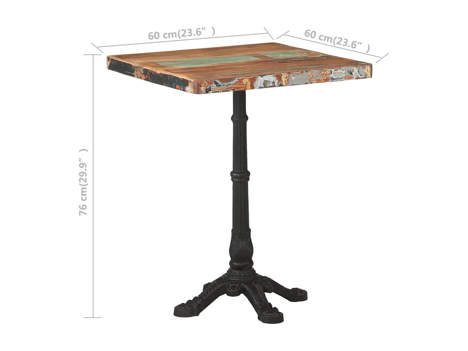 Table de bistro 60x60x76 cm Bois massif de récupération