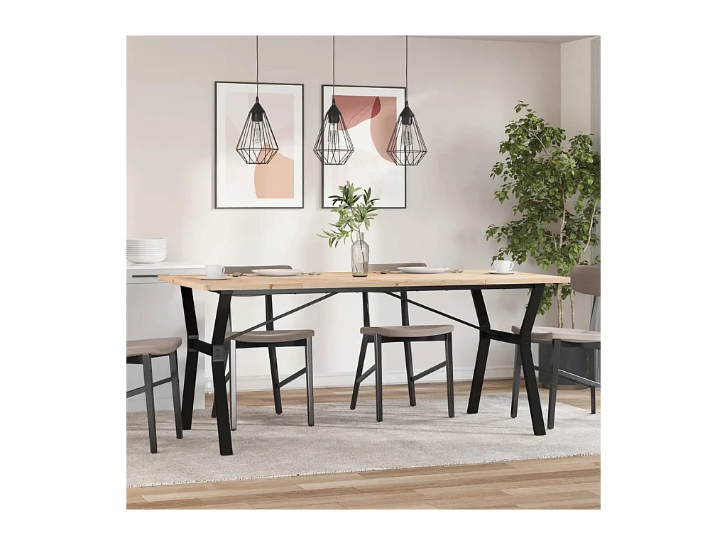 Table à manger cadre en Y 180x90x75,5 cm bois pin massif acier