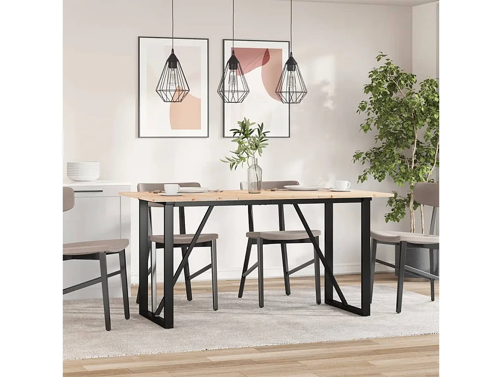 Mesa de comedor O-frame 160x80x75 cm madera maciza de pino acero