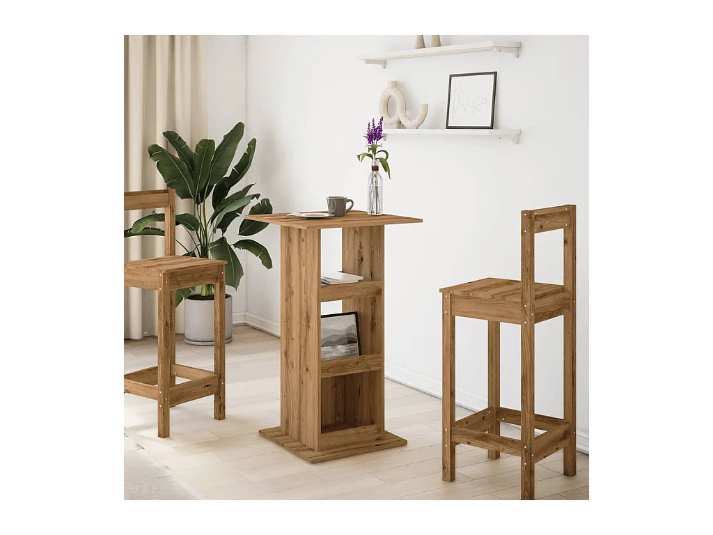 Table de bar avec rangement chêne artisanal bois d’ingénierie