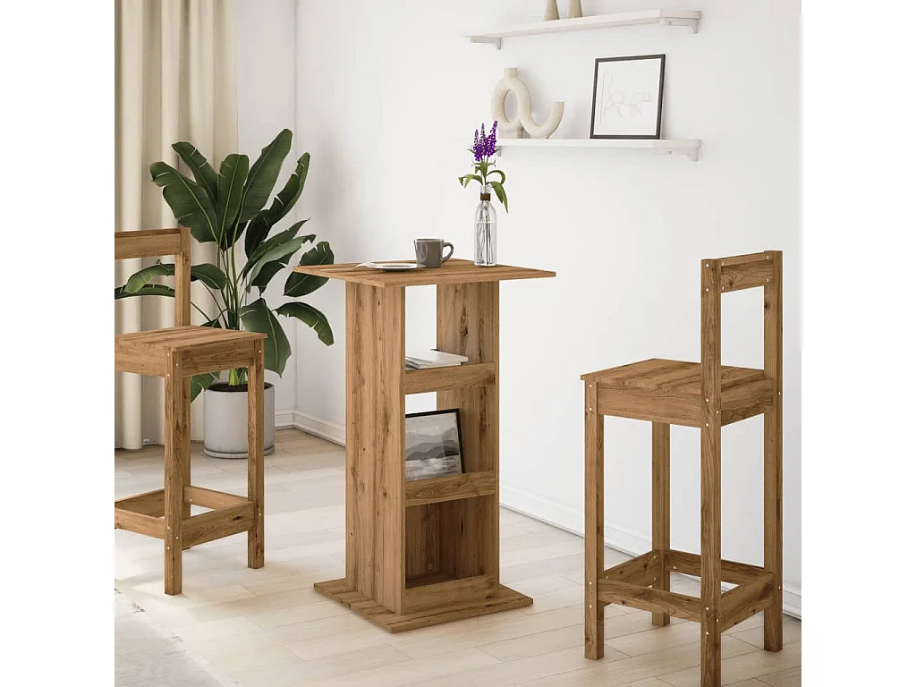 Mesa de bar con almacenamiento, roble artesanal, madera de ingeniería.