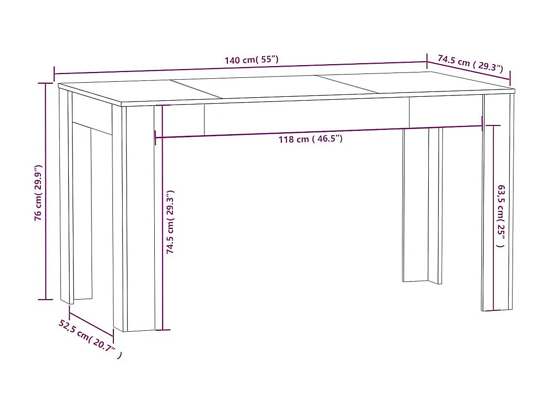 Mesa de comedor de aglomerado gris hormigón 140x74,5x76 cm