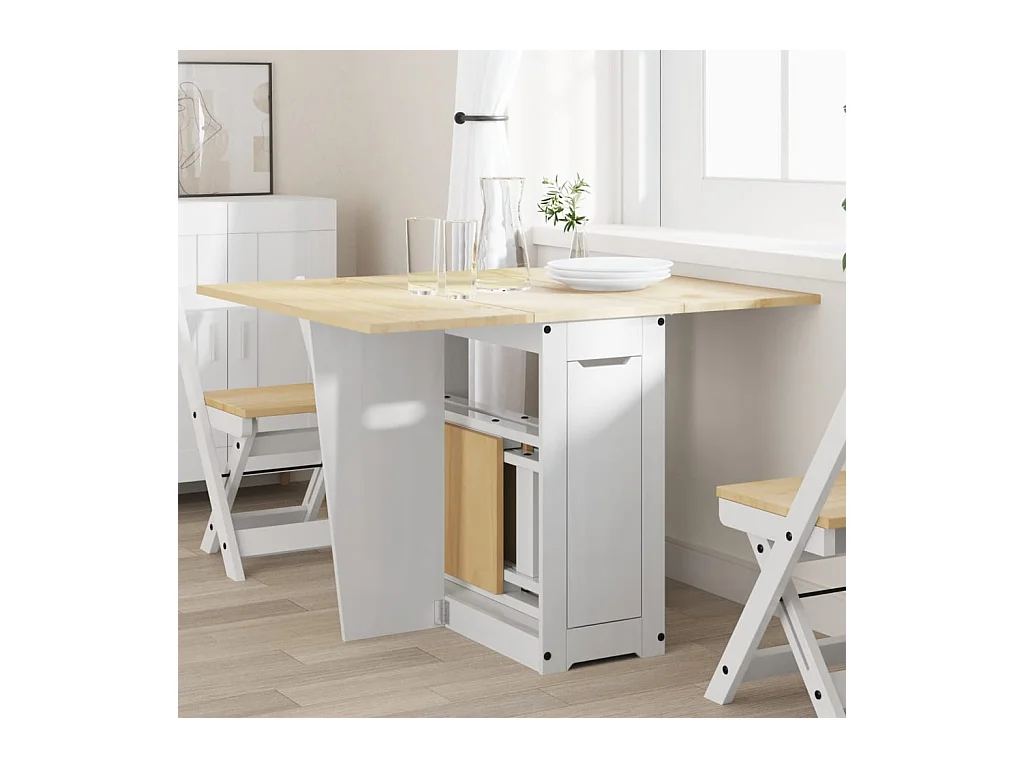 Table à manger papillon pliable Corona blanc bois de pin massif