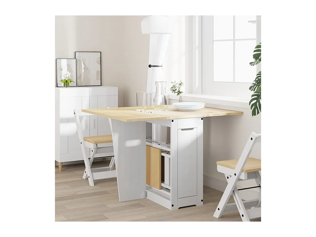 Table à manger papillon pliable Corona blanc bois de pin massif