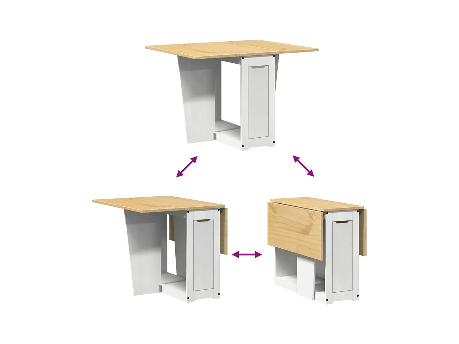 Table à manger papillon pliable Corona blanc bois de pin massif