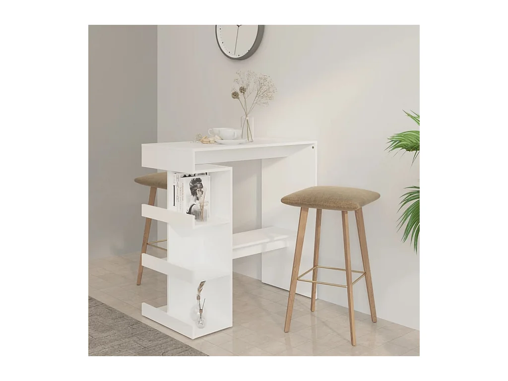 Table de bar avec étagère de rangement Blanc Bois d'ingénierie